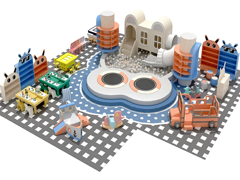 Indoor Soft Role Playhouse Playground With Round Jump Trampoline Park